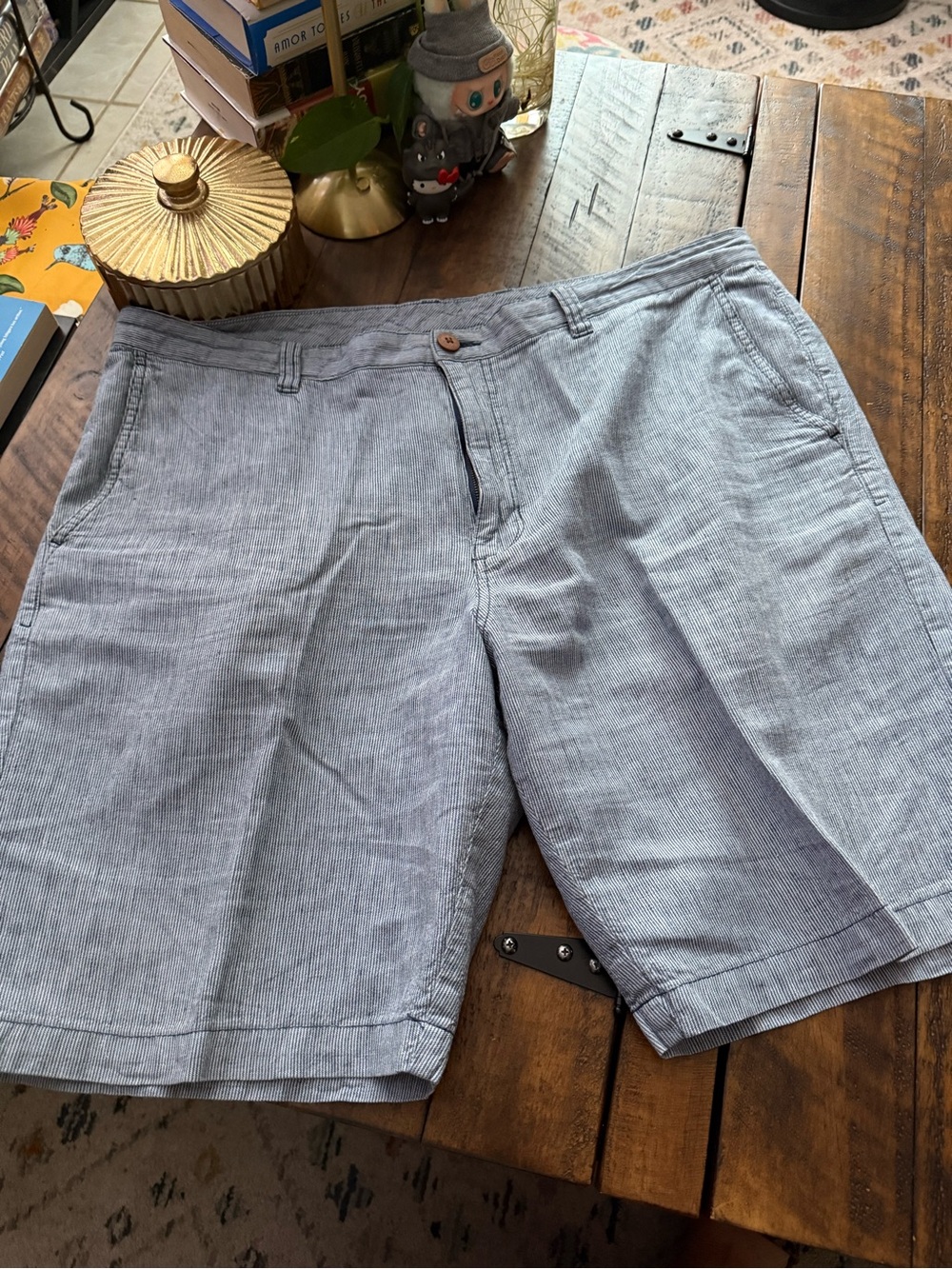 Sz 38 Tommy Bahamas Men's Casual Light Blue Gray Linen-Blend Shorts Summer Beach